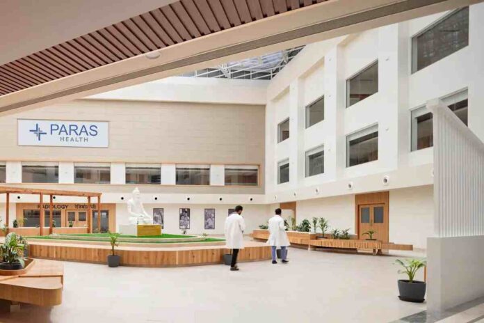 Paras Yash Kothari Memorial Hospital Kanpur, Kanpur Hospital,Paras Yash Kothari Memorial Hospital, Uttar Pradesh Hospital, Multispecialty Hospital in Kanpur, Tertiary Care Hospital in Kanpur, Oncology Hospital in Kanpur, Cardiology Hospital in Kanpur, Neurology Hospital in Kanpur, Affordable Healthcare in Kanpur, Sustainable Hospital Design, LEED Gold Certified Hospital, Patient-Centered Design in Hospitals, Best Hospital for Cancer Treatment in Kanpur, Heart Disease Treatment in Kanpur, Brain and Nervous System Treatment in Kanpur, Repurposed Building for Hospital in India, Efficient Hospital Workflow Design, Light-Filled Atrium in Hospital Design, Solar Energy for Hospitals, India Healthcare, Medical Tourism in India, Healthcare Design Awards,